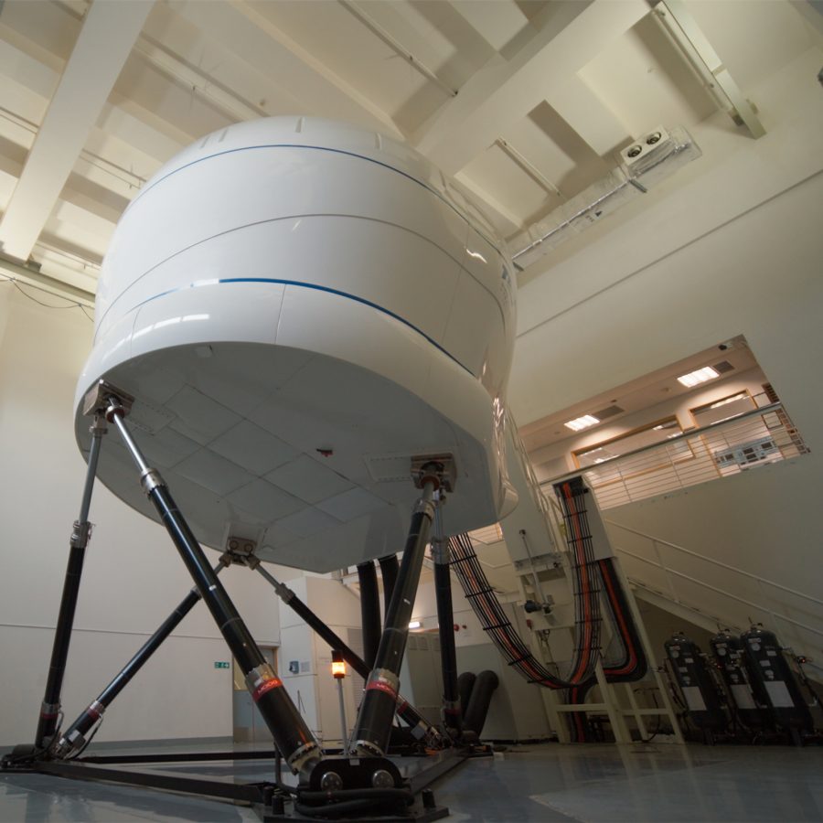 The exterior of a flight simulator at Cathay City.